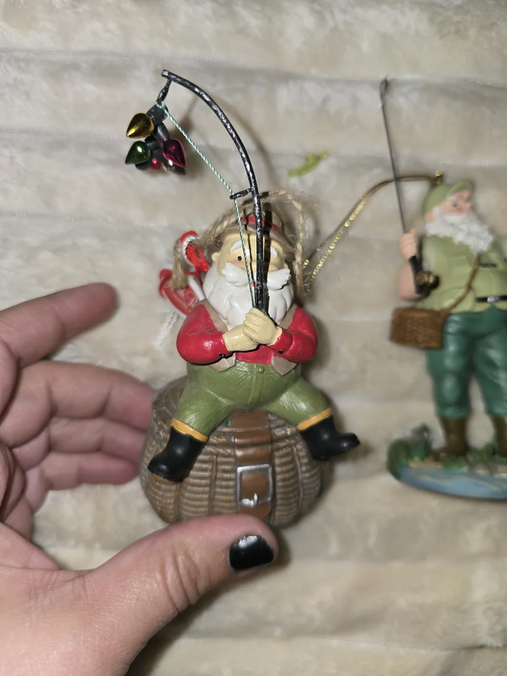 2 Resin Fisherman Holiday Santa Ornaments